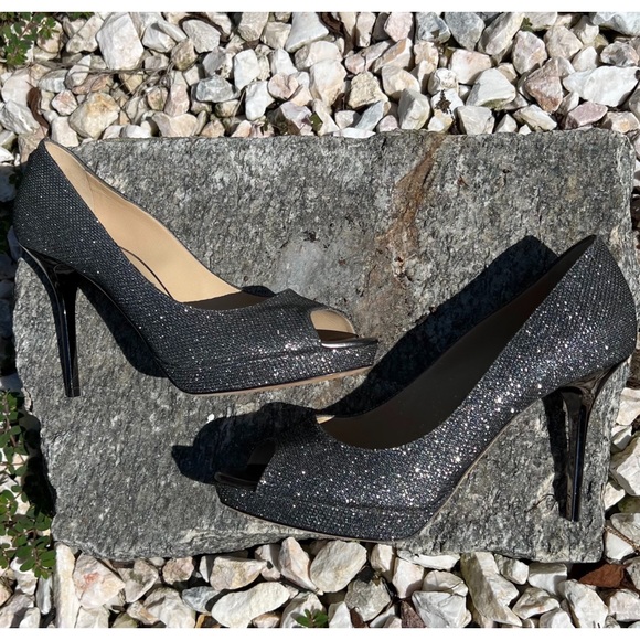 Jimmy Choo | Authenticated | Metallic Peep Toe Sparkle Heels 38.5 - Picture 4 of 17